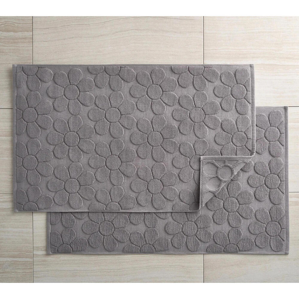 Charisma Daisy Tub Bath Mat 2 Piece Set 100% Cotton  20" x  34" Gunmetal Grey